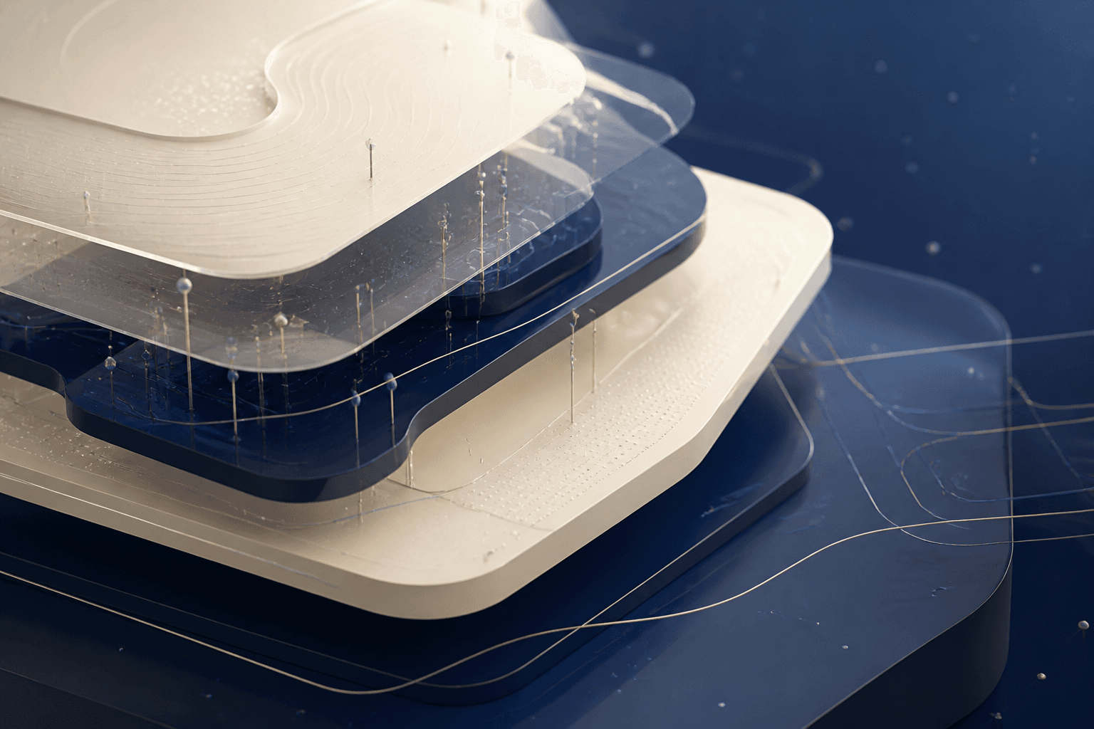 Layered artificial intelligence visual representing Uditra’s technical focus