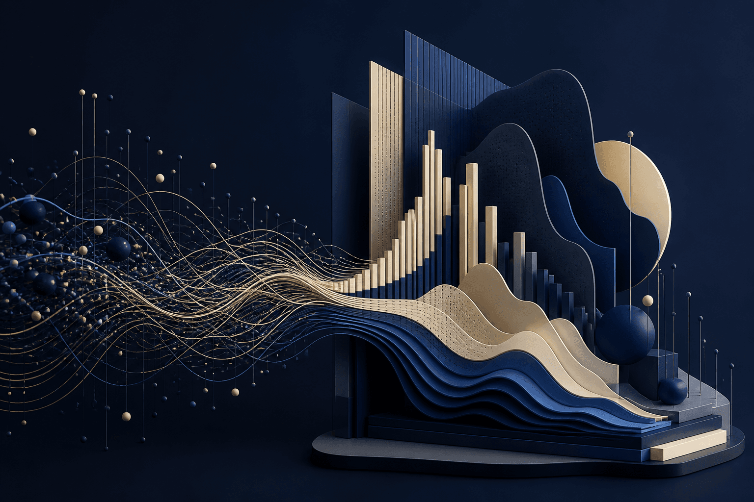 Abstract visualization of data becoming structured insight